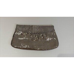 Whiting & Davis Silver Mesh Clutch Bag With Snakeskin Print Trim